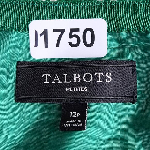 Talbots Skirt Womens 12 Petites Green White Basket Weave Pattern Pencil Career - Picture 9 of 10